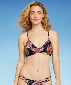 Budget 🎉 Women's Lightly Lined Strappy Front Detail Bikini Top - Shade & Shore™ Black Tropical Print 👏 -Swimsuits Official Site unnamed file 4592