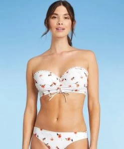 Wholesale 🤩 Women's Lightly Lined Ruffle Detail Cinch-Front Bandeau Bikini Top - Shade & Shore™ White Floral Print ⭐ -Swimsuits Official Site unnamed file 4649