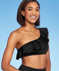 Outlet 🔔 Women's One Shoulder Flounce Bikini Top - Kona Sol™ Black 😍 -Swimsuits Official Site unnamed file 4691