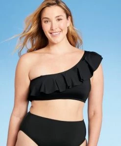 Outlet 🔔 Women's One Shoulder Flounce Bikini Top - Kona Sol™ Black 😍 -Swimsuits Official Site unnamed file 4692