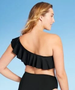 Outlet 🔔 Women's One Shoulder Flounce Bikini Top - Kona Sol™ Black 😍 -Swimsuits Official Site unnamed file 4693