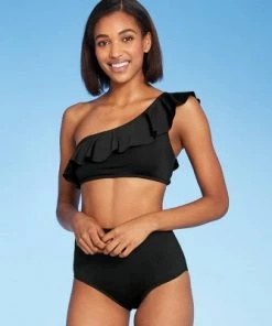 Outlet 🔔 Women's One Shoulder Flounce Bikini Top - Kona Sol™ Black 😍 -Swimsuits Official Site unnamed file 4699