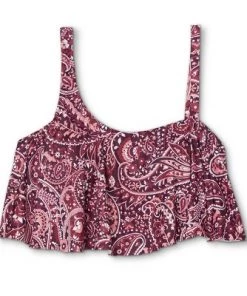 Hot Sale ⌛ Women's Post Mastectomy One Shoulder Flounce Longline Bikini Top - Kona Sol™ Burgundy 🌟 -Swimsuits Official Site unnamed file 4727
