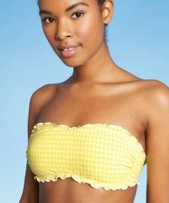 Budget 👏 Juniors' Textured Gingham Bandeau Bikini Top - Xhilaration™ Yellow ❤️ -Swimsuits Official Site unnamed file 4731