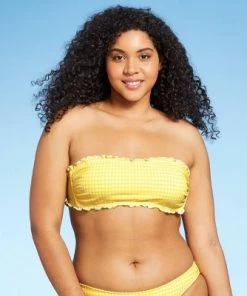Budget 👏 Juniors' Textured Gingham Bandeau Bikini Top - Xhilaration™ Yellow ❤️ -Swimsuits Official Site unnamed file 4732