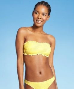 Budget 👏 Juniors' Textured Gingham Bandeau Bikini Top - Xhilaration™ Yellow ❤️ -Swimsuits Official Site unnamed file 4740