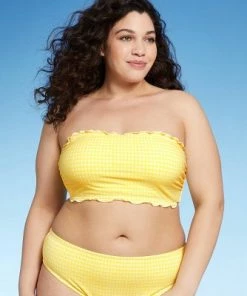 Budget 👏 Juniors' Textured Gingham Bandeau Bikini Top - Xhilaration™ Yellow ❤️ -Swimsuits Official Site unnamed file 4744