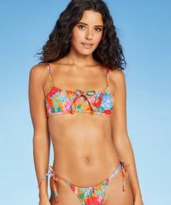 Wholesale ⭐ Juniors' Tunneled Tie-Front Bralette Bikini Top - Xhilaration™ Multi Floral Print 👍 -Swimsuits Official Site unnamed file 4768
