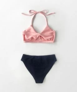 Promo 🧨 Women's Textured Pink and Navy Twist Keyhole Halter Bikini - Cupshe 😀 -Swimsuits Official Site unnamed file 483