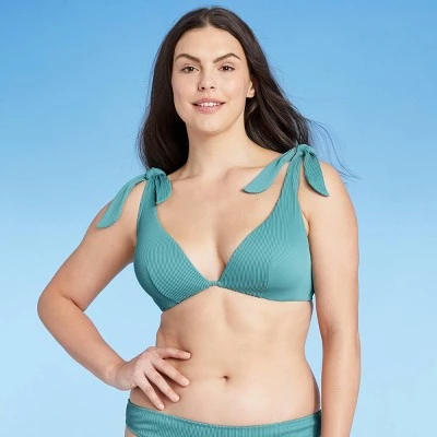 Flash Sale ✨ Women's Lightly Lined Ribbed Shoulder-Tie Triangle Bikini Top - Shade & Shore™ Light Teal 👍 5 Flash Sale ✨ Women's Lightly Lined Ribbed Shoulder-Tie Triangle Bikini Top - Shade & Shore™ Light Teal 👍 - Image 3