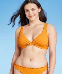 Outlet ✔️ Women's Lightly Lined Ribbed Twist-Front Bikini Top - Shade & Shore™ Golden Yellow 🛒 -Swimsuits Official Site unnamed file 5050