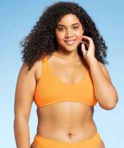 Best Pirce 💯 Juniors' Textured Terry V-Neck Bralette Bikini Top - Xhilaration™ Hot Citrus Orange ❤️ -Swimsuits Official Site unnamed file 5080