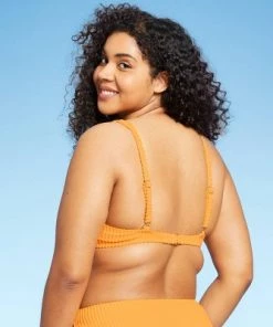 Best Pirce 💯 Juniors' Textured Terry V-Neck Bralette Bikini Top - Xhilaration™ Hot Citrus Orange ❤️ -Swimsuits Official Site unnamed file 5081