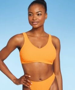 Best Pirce 💯 Juniors' Textured Terry V-Neck Bralette Bikini Top - Xhilaration™ Hot Citrus Orange ❤️ -Swimsuits Official Site unnamed file 5089