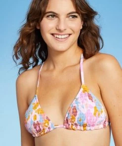 Coupon ⌛ Juniors' Smocked Triangle Bikini Top - Xhilaration™ Abstract Floral Print 🔥 -Swimsuits Official Site unnamed file 5139