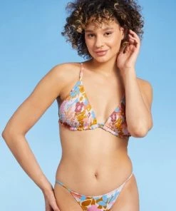 Coupon ⌛ Juniors' Smocked Triangle Bikini Top - Xhilaration™ Abstract Floral Print 🔥 -Swimsuits Official Site unnamed file 5149