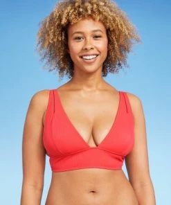 Wholesale 👍 Women's Cut Out Detail Ribbed Longline Triangle Bikini Top - Shade & Shore™ Coral 🧨 -Swimsuits Official Site unnamed file 5176