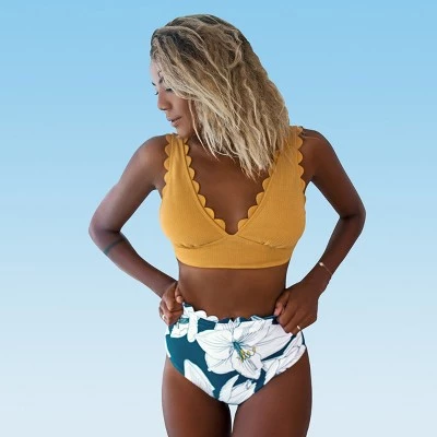 Flash Sale 😀 Women's Yellow and Floral V Neck Scalloped Bikini - Cupshe ⭐ 6 Flash Sale 😀 Women's Yellow and Floral V Neck Scalloped Bikini - Cupshe ⭐ - Image 4