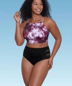 Promo ❤️ Women's Slimming Control High Neck Lace-Up Back Bikini Top - Beach Betty by Miracle Brands Purple ❤️ -Swimsuits Official Site unnamed file 5292