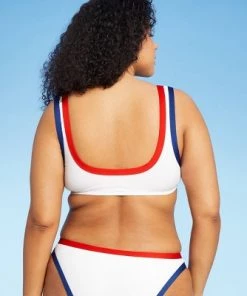 Deals 😍 Women's Blocked Trim Ribbed Bikini Top - Sea Angel White ✔️ -Swimsuits Official Site unnamed file 5314