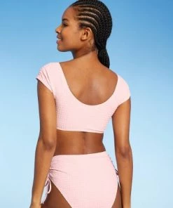 Best deal 🌟 Women's Off the Shoulder Pucker Textured Top - Sea Angel Light Pink 👍