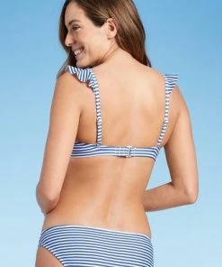 Outlet 👏 Women's Ruffle Tie-Front Bikini Top - Kona Sol™ Blue 🎉