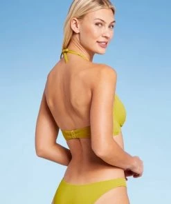 Buy ⭐ Women's Shirred Cup Halter Bikini Top - Shade & Shore™ Chartreuse 🛒