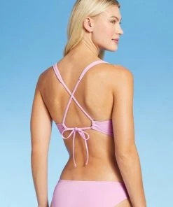 Best Pirce ✨ Women's Tie-Front Bralette Bikini Top - Shade & Shore™ Light Pink 💯