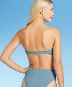 Top 10 ✨ Women's Ring-Front Crepe Textured Bandeau Bikini Top - Shade & Shore™ Blueberry 🧨