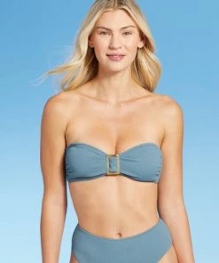 Top 10 ✨ Women's Ring-Front Crepe Textured Bandeau Bikini Top - Shade & Shore™ Blueberry 🧨 -Swimsuits Official Site unnamed file 5576