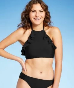 Brand new 🧨 Women's Double Ruffle High Neck Bikini Top - Sea Angel Black ✨ -Swimsuits Official Site unnamed file 5645