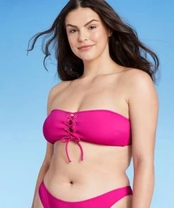 Best deal 😍 Women's Center Lace-Up Bandeau Bikini Top - Shade & Shore™ Fuschia Pink ⌛ -Swimsuits Official Site unnamed file 5660