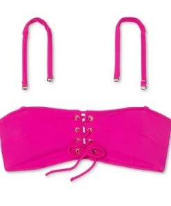Best deal 😍 Women's Center Lace-Up Bandeau Bikini Top - Shade & Shore™ Fuschia Pink ⌛ -Swimsuits Official Site unnamed file 5662