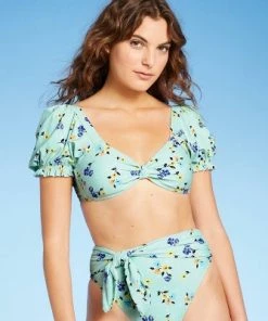 New 😀 Women's Puffed Sleeve Bikini Top - Sea Angel Green 😀 -Swimsuits Official Site unnamed file 5676