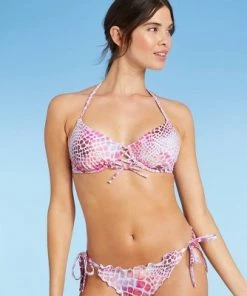 Discount ✔️ Women's Lace-Up Tie Bikini Top - Shade & Shore™ Pink Animal Print 🤩 -Swimsuits Official Site unnamed file 5718