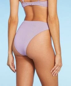 Cheap 🔔 Women's High Waist Extra High Leg Extra Cheeky Bikini Bottom - Shade & Shore™ Lilac Purple Lurex 🎉