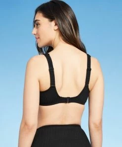 Cheap 🎁 Women's Ribbed Textured Scoop Bikini Top - Kona Sol™ Black 🛒