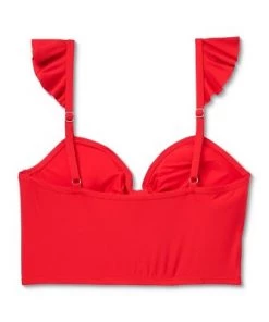 Budget 🎁 Women's Ruffle Shoulder Longline Bikini Top - Sea Angel Red 🌟 -Swimsuits Official Site unnamed file 5800