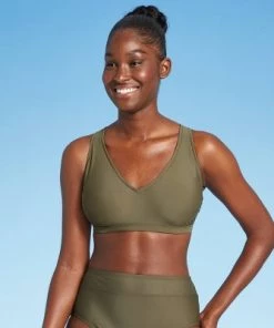 Flash Sale 🤩 Women's V-Neck Racerback Bikini Top - All in Motion™ Olive Green 🛒 -Swimsuits Official Site unnamed file 5872