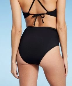 Best Pirce ❤️ Women's Knot Side High Waist Bikini Bottom - Shade & Shore™ Black 💯