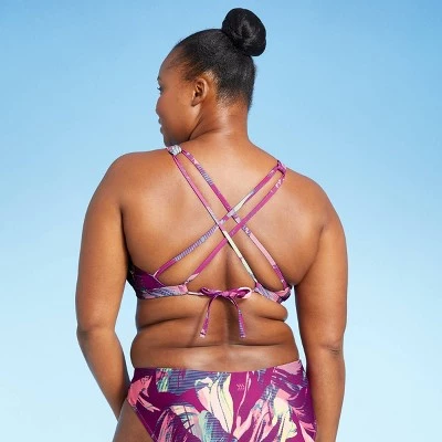 Wholesale 💯 Women's High Neck Strappy Back Bikini Top - All in Motion™ Purple Floral 😍 6 Wholesale 💯 Women's High Neck Strappy Back Bikini Top - All in Motion™ Purple Floral 😍 - Image 4