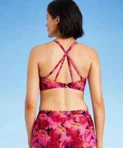 Cheap 😀 Women's Square Neck Tie Back Bikini Top - All in Motion™ Black & Pink Floral ✨