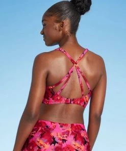 Cheap 😀 Women's Square Neck Tie Back Bikini Top - All in Motion™ Black & Pink Floral ✨ -Swimsuits Official Site unnamed file 5926