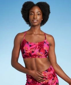 Cheap 😀 Women's Square Neck Tie Back Bikini Top - All in Motion™ Black & Pink Floral ✨ -Swimsuits Official Site unnamed file 5934