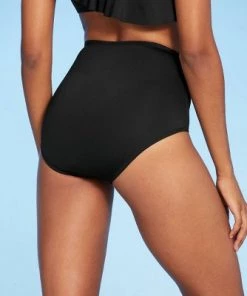 Outlet 🧨 Women's High Waist Medium Coverage Bikini Bottom - Kona Sol™ Black 🎉