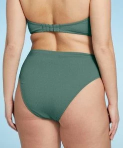 Cheapest 🔥 Women's Crepe Textured Tie-Front High Waist High Leg Extra Cheeky Bikini Bottom - Shade & Shore™ Cactus Green ⭐ -Swimsuits Official Site unnamed file 613