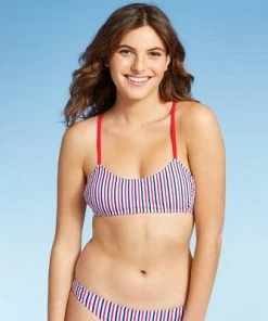 Hot Sale ✔️ Juniors' Ribbed Bralette Bikini Top - Xhilaration™ Red/White/Blue Stripe 🧨 -Swimsuits Official Site unnamed file 6144