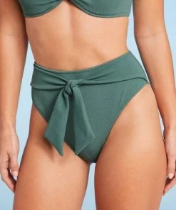 Cheapest 🔥 Women's Crepe Textured Tie-Front High Waist High Leg Extra Cheeky Bikini Bottom - Shade & Shore™ Cactus Green ⭐ -Swimsuits Official Site unnamed file 620