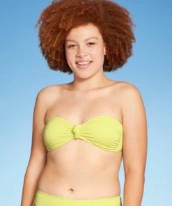 Brand new 🧨 Juniors' Ribbed Knot-Front Bandeau Bikini Top - Xhilaration™ Light Yellow ⭐ -Swimsuits Official Site unnamed file 6230