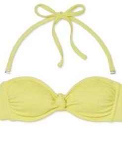 Brand new 🧨 Juniors' Ribbed Knot-Front Bandeau Bikini Top - Xhilaration™ Light Yellow ⭐ -Swimsuits Official Site unnamed file 6232